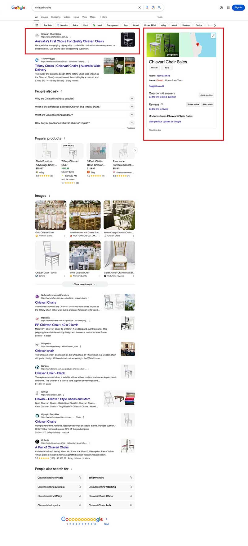 example of successful seo optimisation for furniture industry business